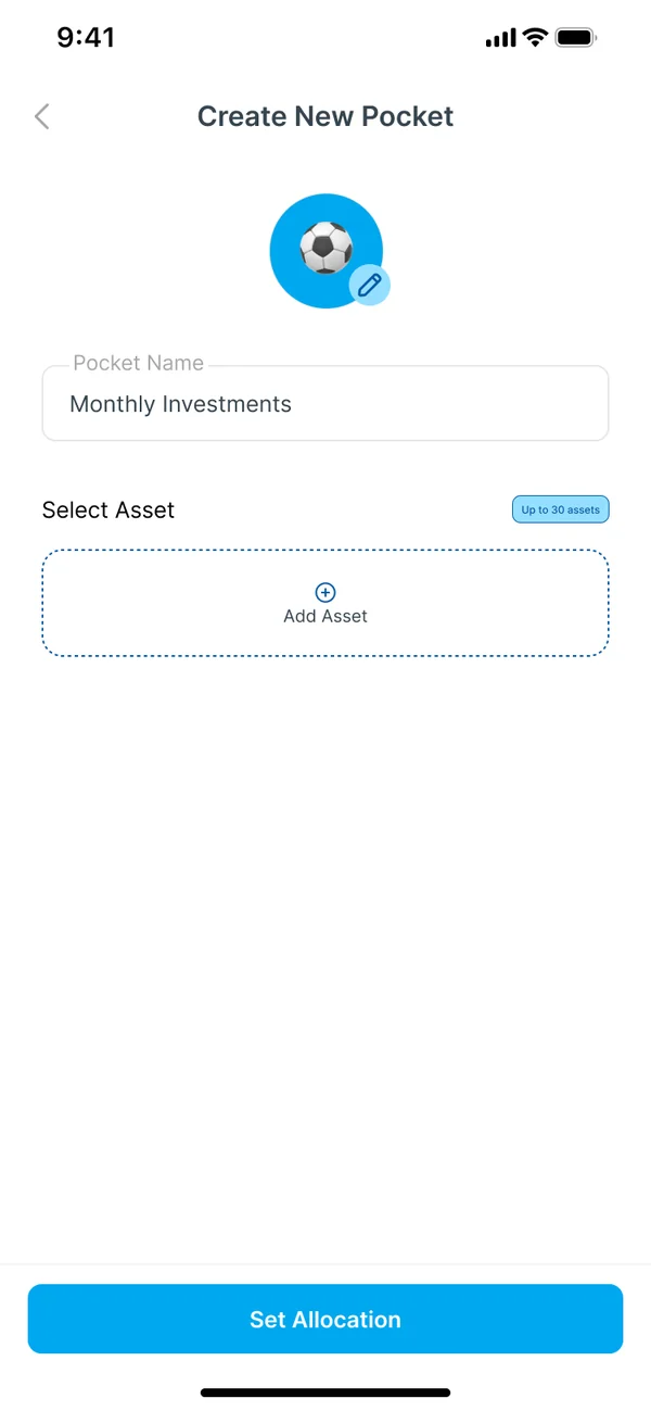 Naming a new pocket Monthly Investments, with an icon