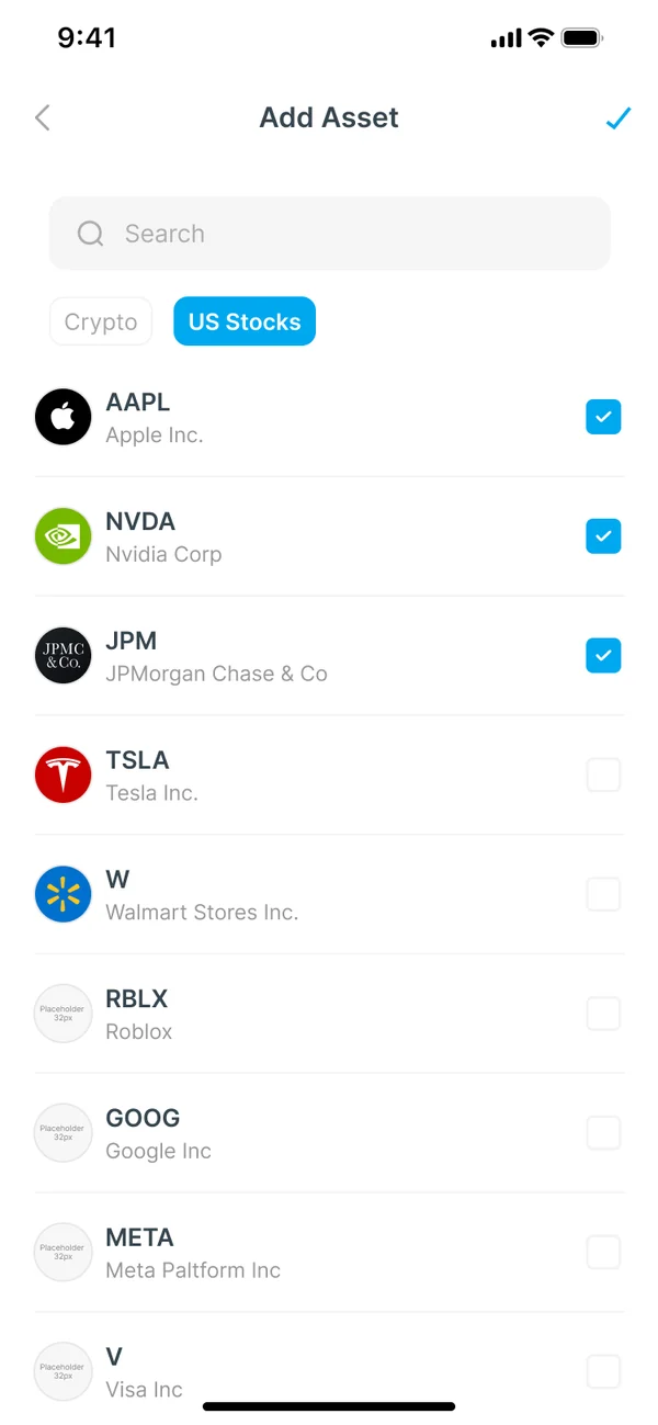 AAPL, NVDA and JPM ticked on the US Stocks tab