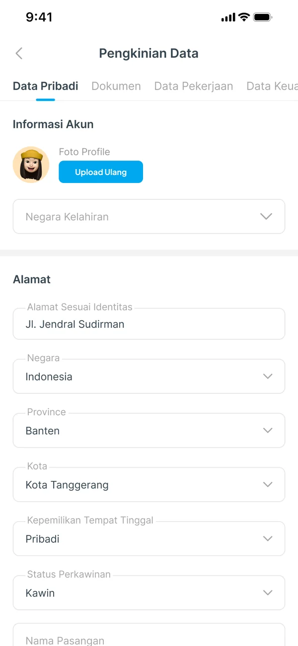 Update your details: the Personal tab with address, home ownership and marital status