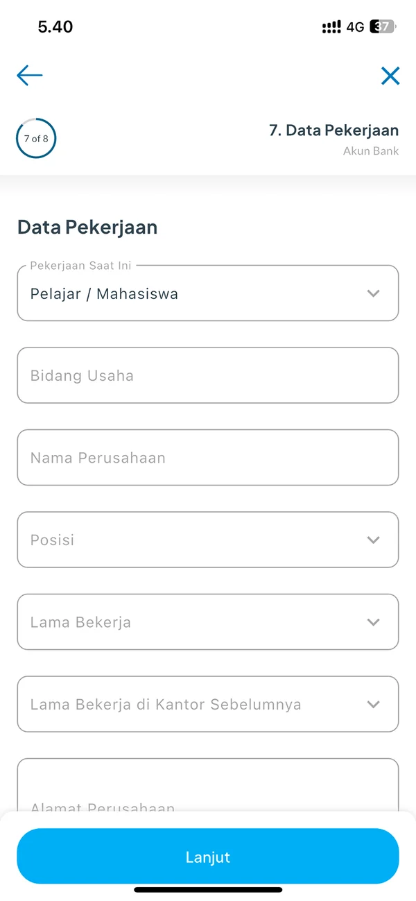 Job details: occupation, industry, company, position and years worked